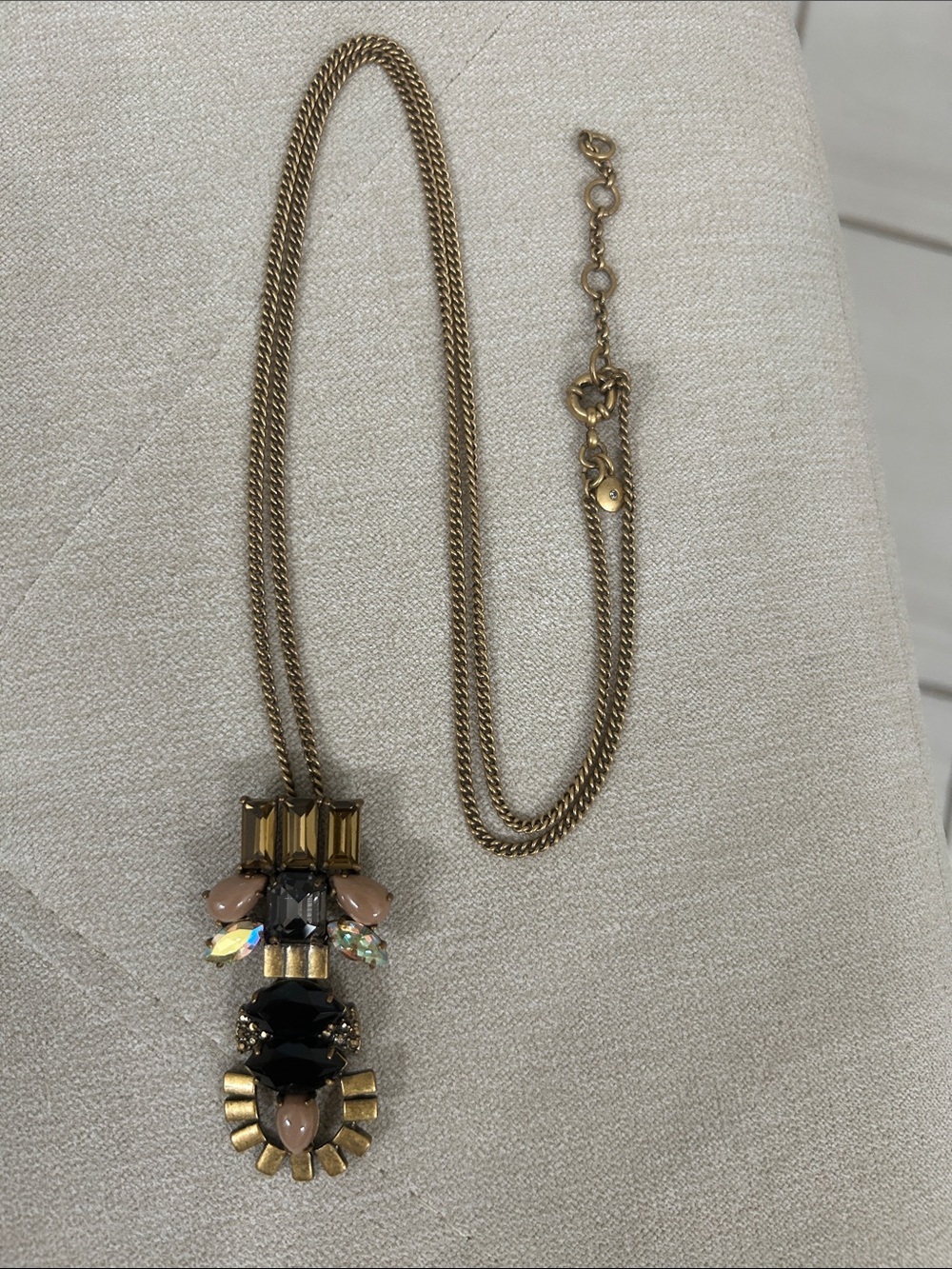 J. Crew Gold-Tone Necklace with Black and Blush Crystal Accents